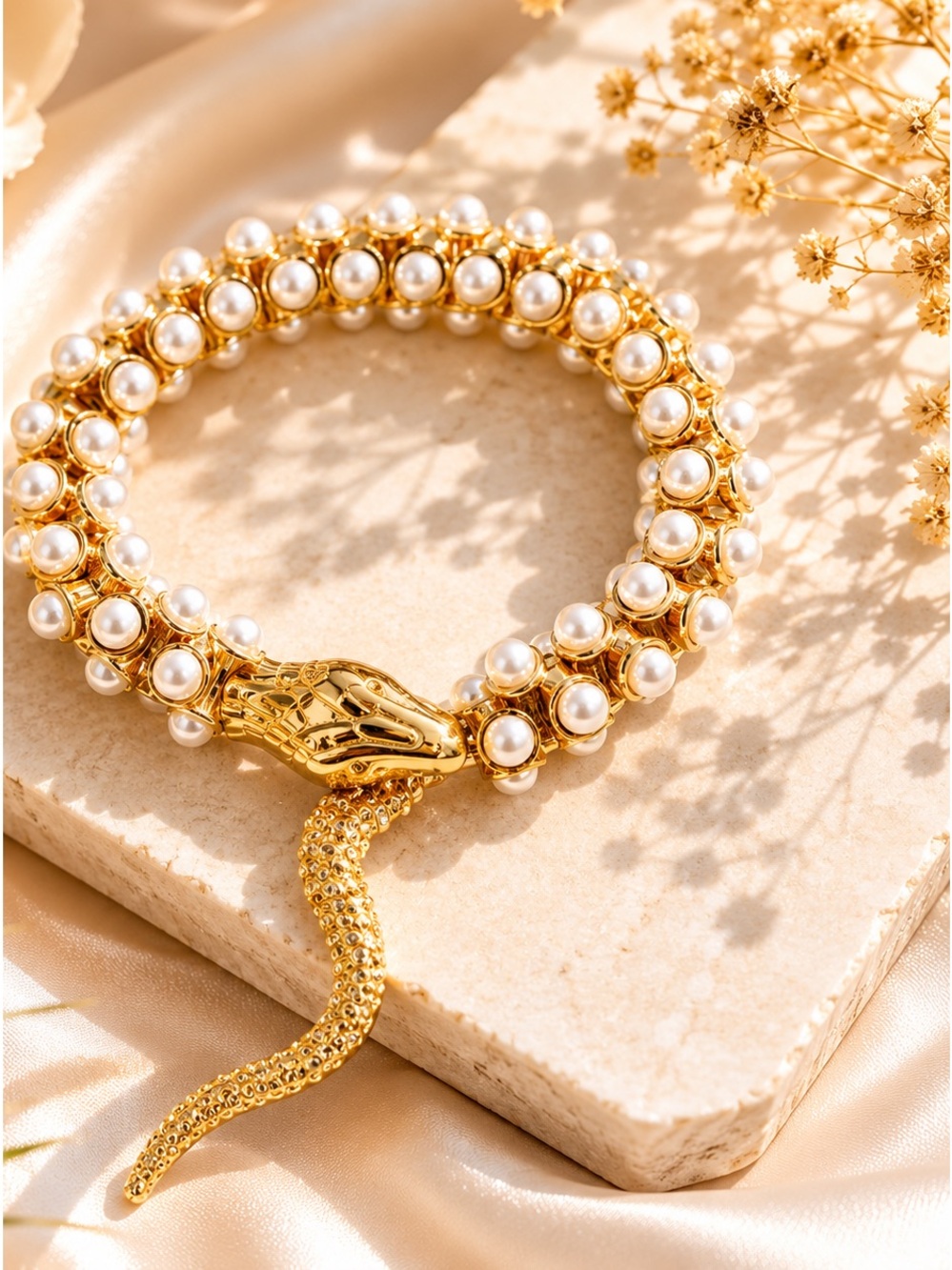 Luxury Snake Pearl Cuff Wrap Boho Glam Bracelet - Picture 4 of 6